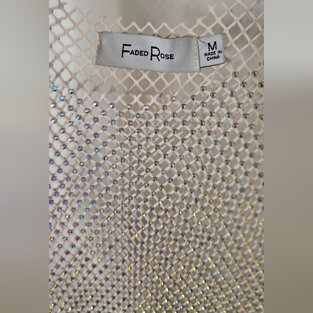 Faded Rose Mesh And Rhinestone Cream Tank Top - Size Medium - Picture 11 of 16